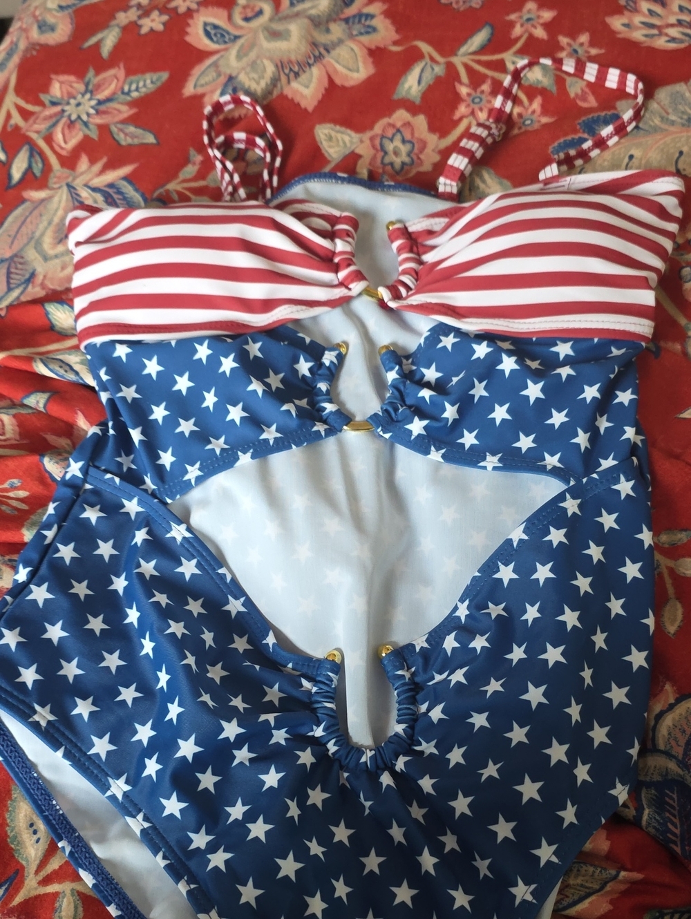 Patriotic Red White & Blue Star One-Piece Swimsuit Size Small